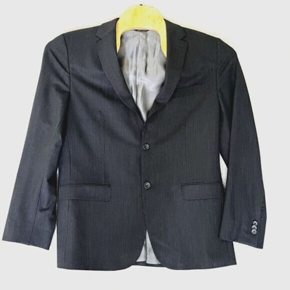Banana Republic Wool Blend Blazer Jacket Mens 42R Black Pinstripe Tailored Fit